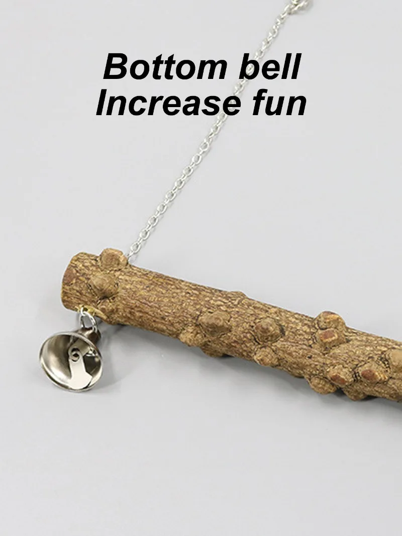Wood Parrot Stand Pole Swing Toy with Bell for Bird Tiger Skin Claw Grinding Beak Grinding Stand Pole Bird Cage Accessories