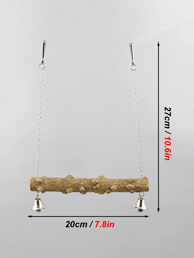 Wood Parrot Stand Pole Swing Toy with Bell for Bird Tiger Skin Claw Grinding Beak Grinding Stand Pole Bird Cage Accessories