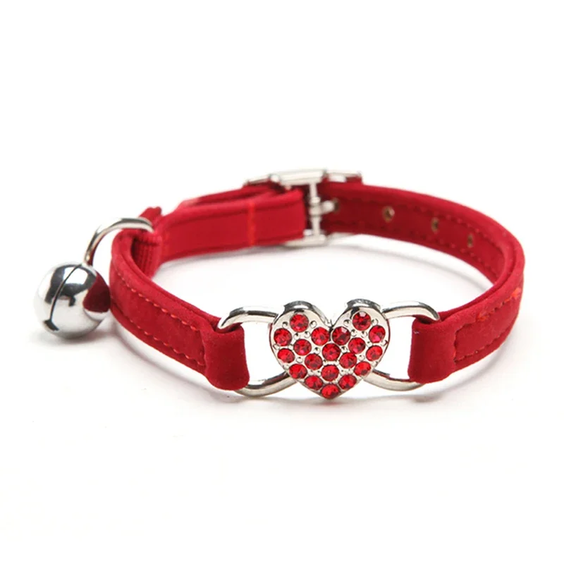 Heart Charm and Bell Cat Collar Safety Elastic Adjustable with Soft Velvet Material 8 Colors Pet Product Small Dog Collar Pet