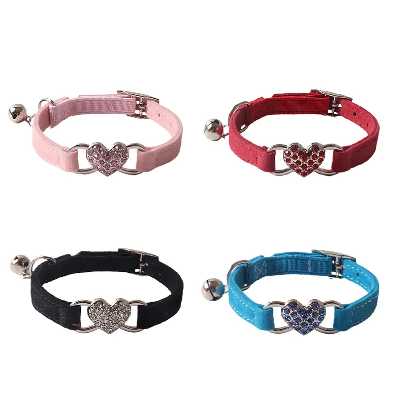 Heart Charm and Bell Cat Collar Safety Elastic Adjustable with Soft Velvet Material 8 Colors Pet Product Small Dog Collar Pet