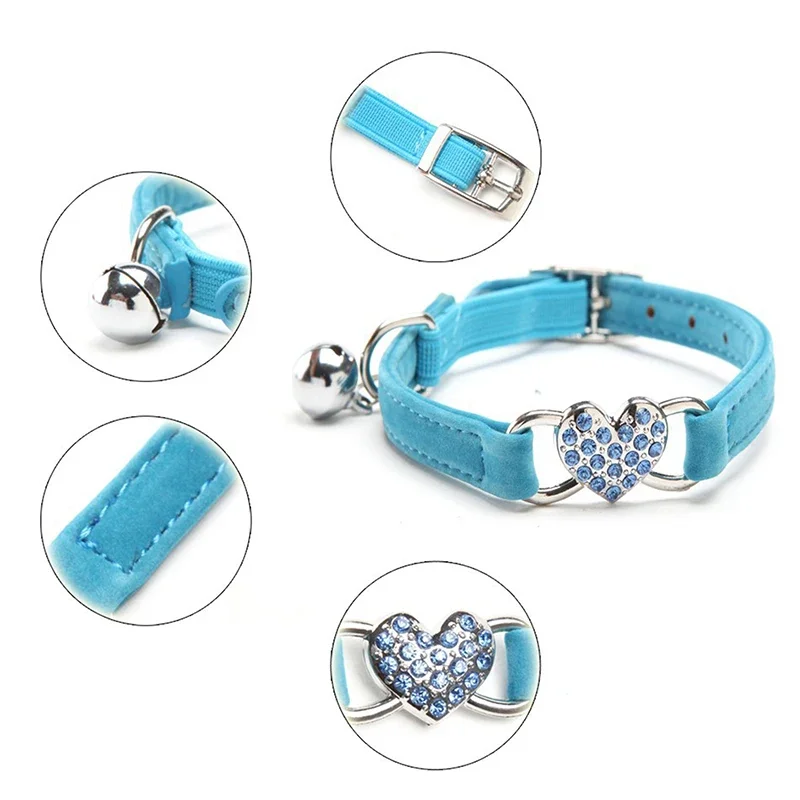 Heart Charm and Bell Cat Collar Safety Elastic Adjustable with Soft Velvet Material 8 Colors Pet Product Small Dog Collar Pet