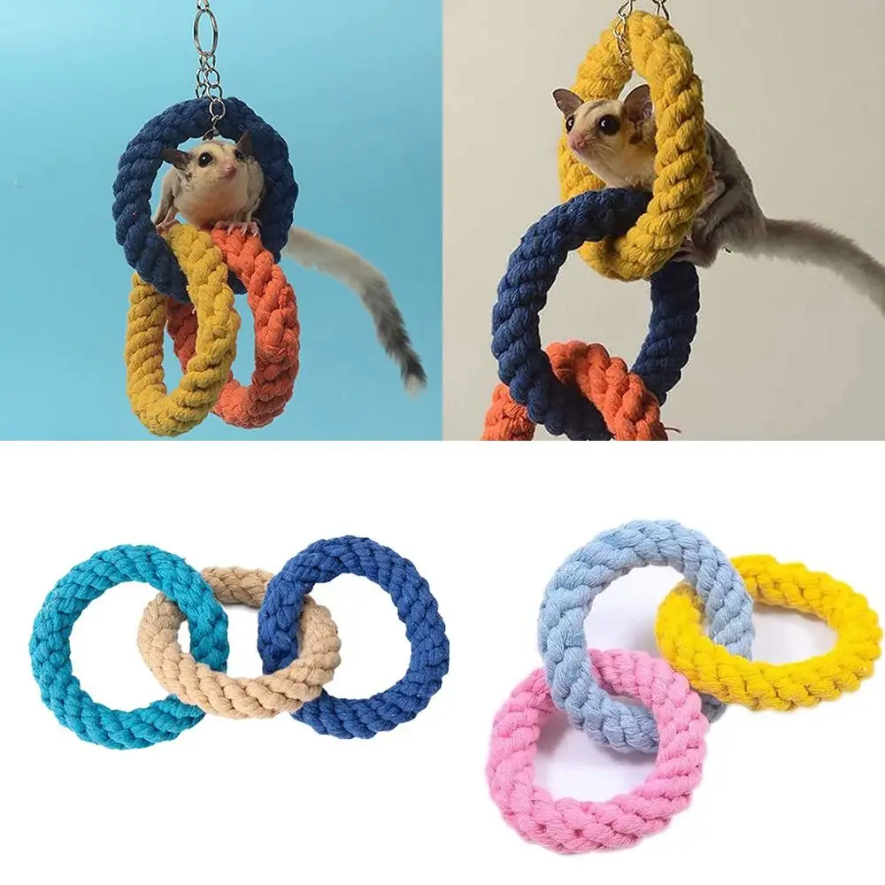 Hamster Toy Climbing Rope Toys Small Pets Bird Rope Swing Toy Hanging Cotton Rope Cage Accessories Play Toys Set
