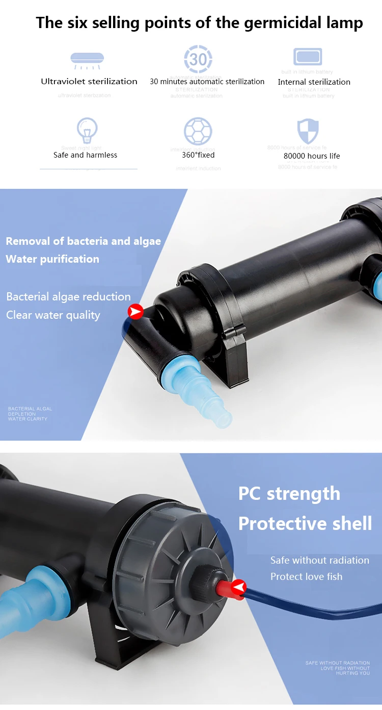 JEBO 220~240V 5W~36W UV Sterilizer Lamp Light Water Cleaner For Aquarium Pond Fish Tank Ultraviolet Filter Clarifier