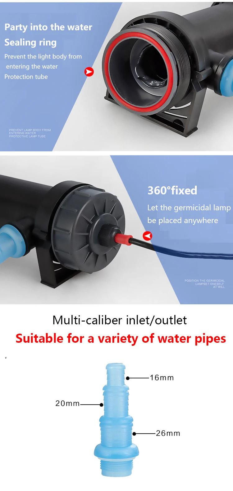 JEBO 220~240V 5W~36W UV Sterilizer Lamp Light Water Cleaner For Aquarium Pond Fish Tank Ultraviolet Filter Clarifier