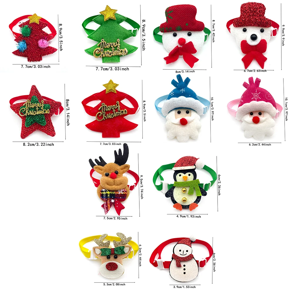 50/100pcs Christmas Pet Dog Bowties Cat Dog Bow Ties Small Dog Collar Snowman Deer Holiday Grooming Neckties Bowtie Pet Supplies