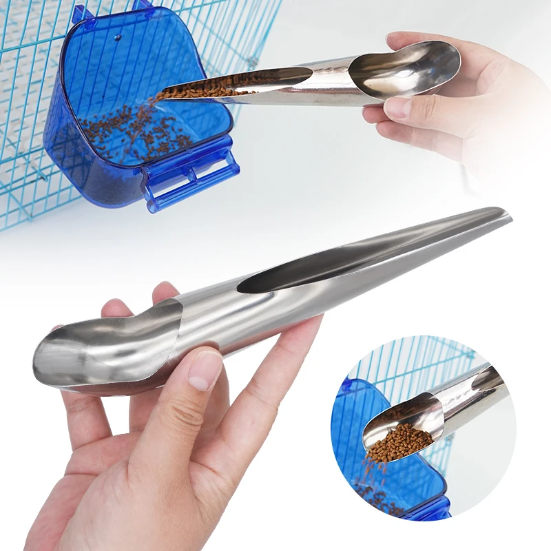 Pet Bird Parrot Feeder Spoon Stainless Steel Food Adding Spoon Bird Tools Cage Food Add Accessories Small Pet Feeding Tool 1 Pc