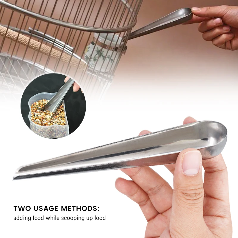 Pet Bird Parrot Feeder Spoon Stainless Steel Food Adding Spoon Bird Tools Cage Food Add Accessories Small Pet Feeding Tool 1 Pc