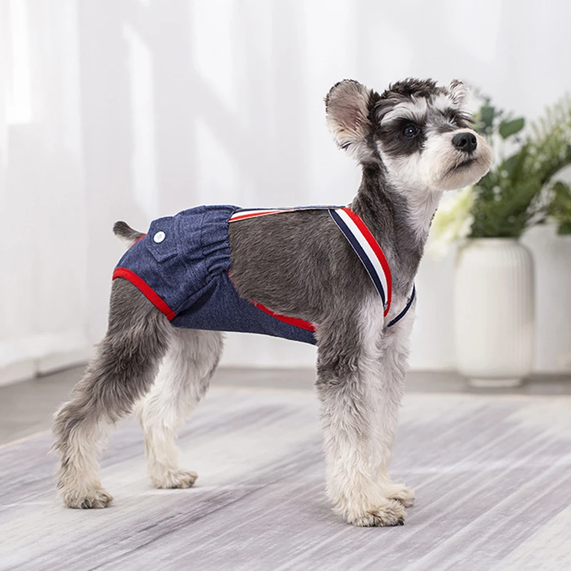 Denim French Bulldog Pet Physiological Pants Dot Female Dog Safety Sanitary Panties for Small Medium Dogs Cats Mascotas Shorts