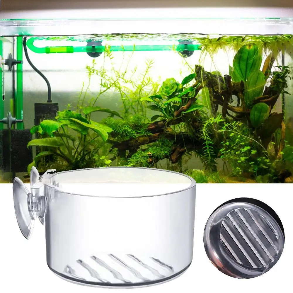 Aquarium Decoration Plant Cup Pot Acrylic Aquatic Plant Cup With Suction Holder Water Potted Planting Cup Aquarium Feeding Tool