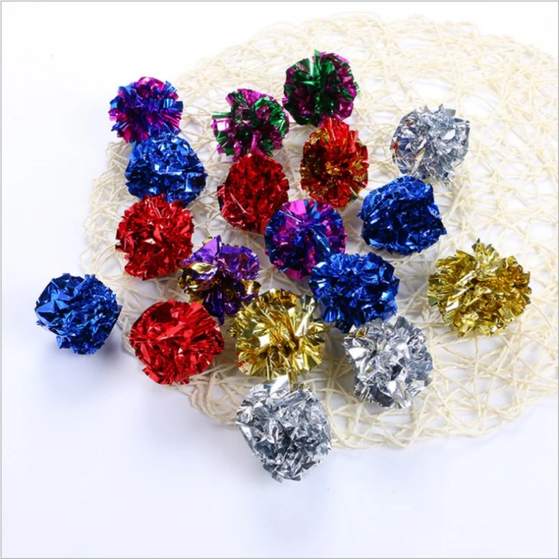 12pcs Colorful Crinkle Foil Balls Cat Kitten Sound Paper Toy Cat Toy Mylar Balls