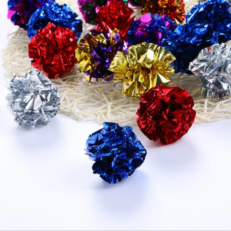 12pcs Colorful Crinkle Foil Balls Cat Kitten Sound Paper Toy Cat Toy Mylar Balls