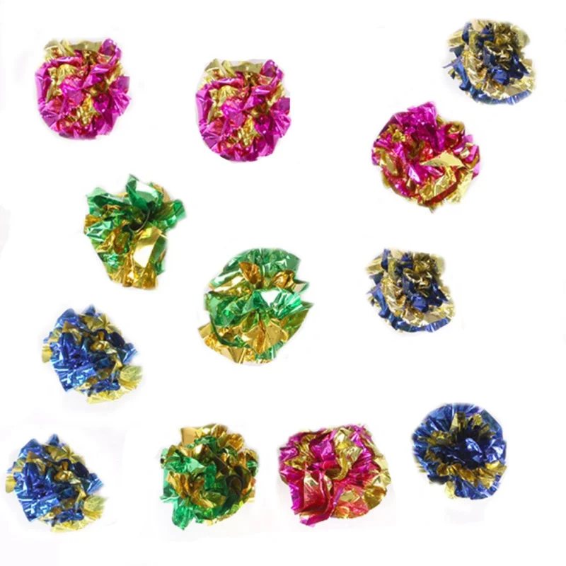12pcs Colorful Crinkle Foil Balls Cat Kitten Sound Paper Toy Cat Toy Mylar Balls