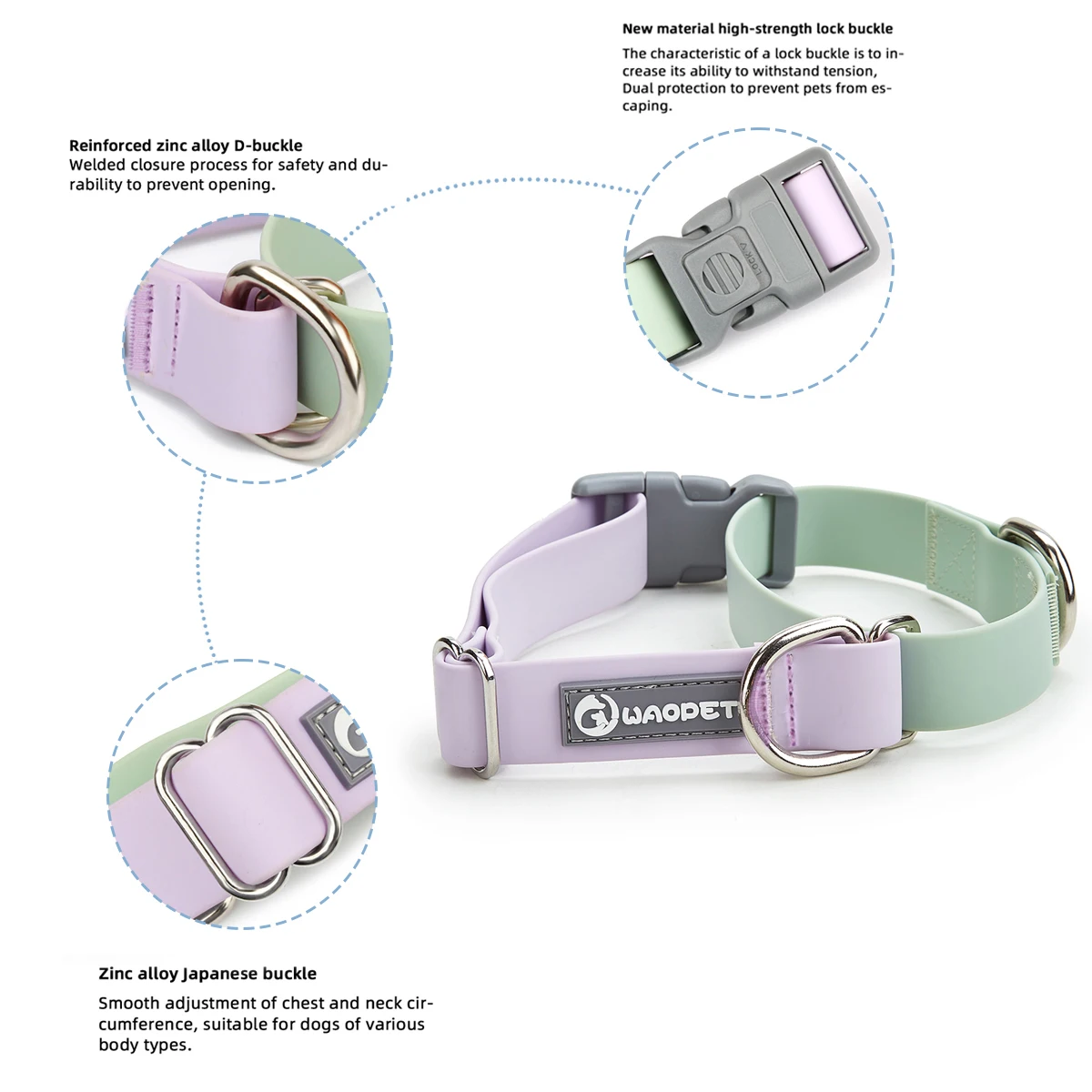 WAOPET PVC Waterproof Dog Collar for Large Medium and Small Dogs Pet Training Walking Dog German Shepherd Malinois New 2025
