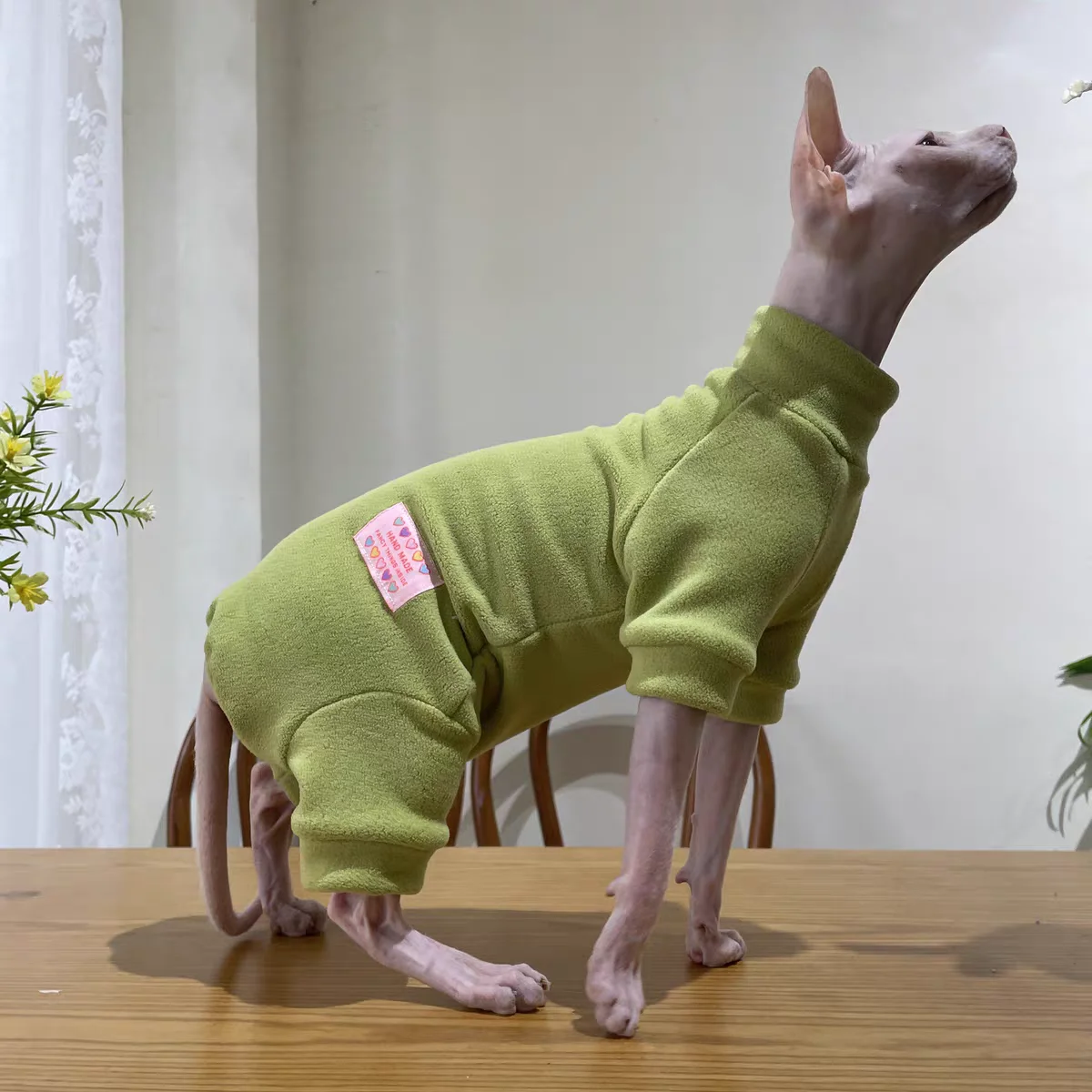 Fleece Coat for Sphynx Cat Warm Sweatshirt 4-legged Jumpsuit for Kittens Dogs Soft Loungewear for Male Cat Devon Rex Sweater