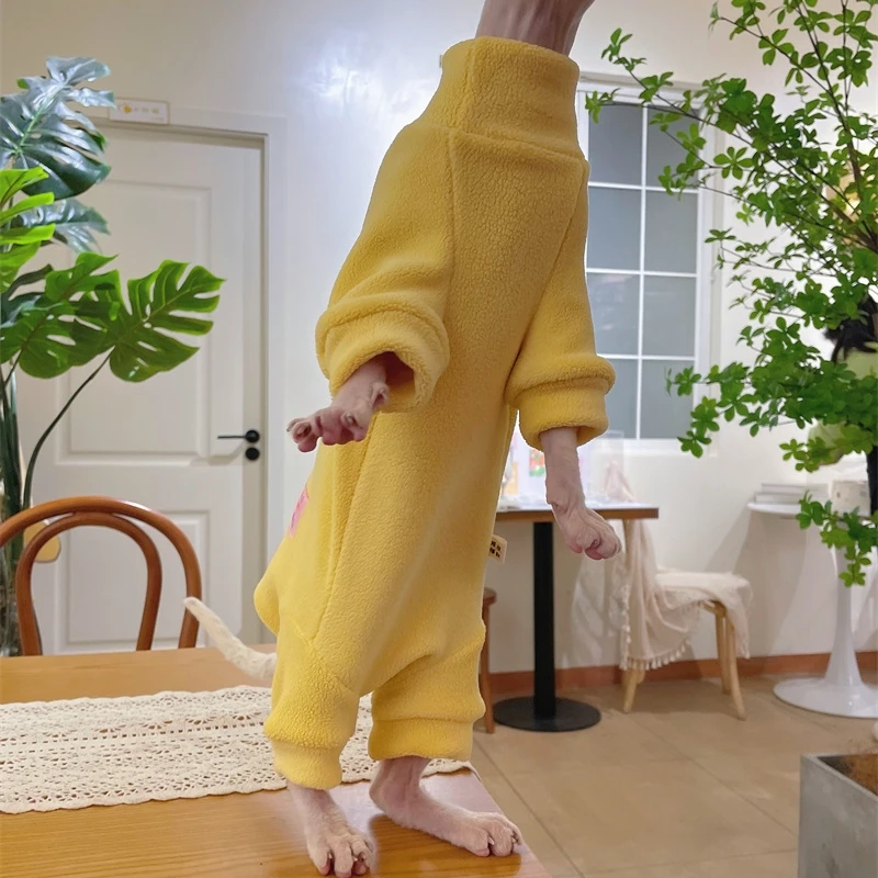 Fleece Coat for Sphynx Cat Warm Sweatshirt 4-legged Jumpsuit for Kittens Dogs Soft Loungewear for Male Cat Devon Rex Sweater