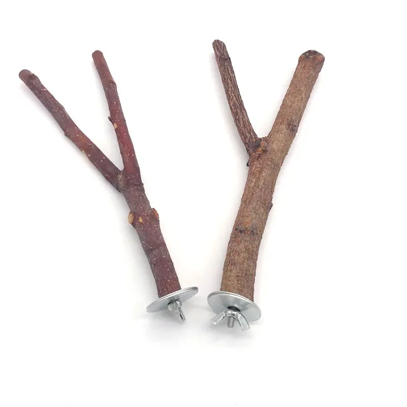 Natural Wood Pet Parrot Raw Wood Fork Tree Branch Stand Rack Squirrel Bird Hamster Branch Perches Chew Bite Toys Stick