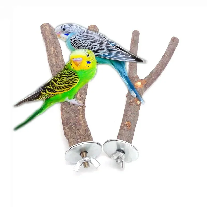Natural Wood Pet Parrot Raw Wood Fork Tree Branch Stand Rack Squirrel Bird Hamster Branch Perches Chew Bite Toys Stick