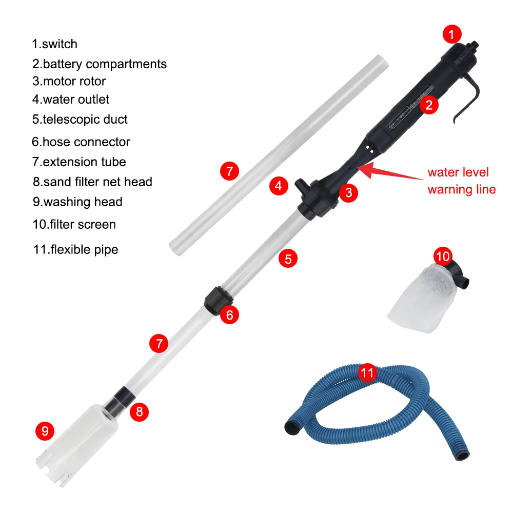 Aquarium Fish Tank Pipe Gravel Cleaner Tool Changing Water Filters Tools Waste Remover Electric Water Change Pump Vacuum