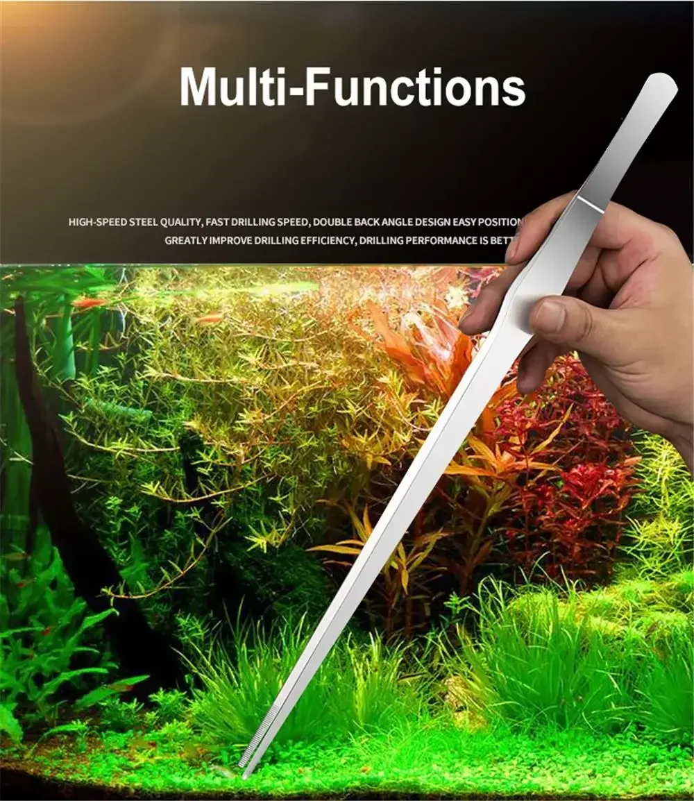 48cm Stainless Steel Tweezers Fish Tank Aquatic Plants Aqaurium Tool Water Plant Curved Pliers Birds Reptile Feeding Tongs