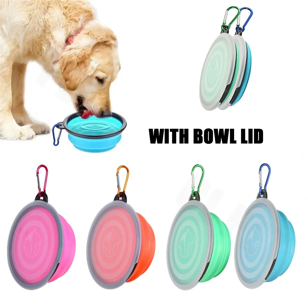Foldable Silicone Dog Food Water Basin with Bowl Lips for Pets Outdoor Travel,Portable with Hooks for Pet Supplies, Feeding Bowl