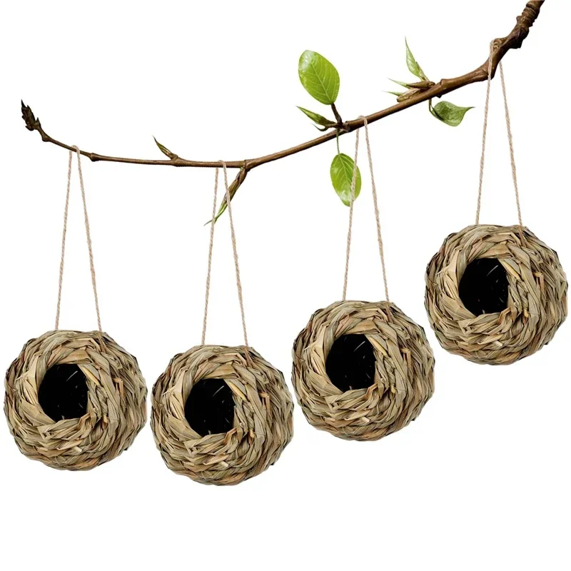 2024 New Birds Nest Bird Cage Grass Egg Cage Bird House Outdoor Decorative Weaved Hanging Parrot Nest Houses Pet Bedroom