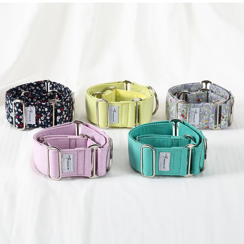 Italian Greyhound Whippet Martingale wide adjustable dog collar patterned cotton collar