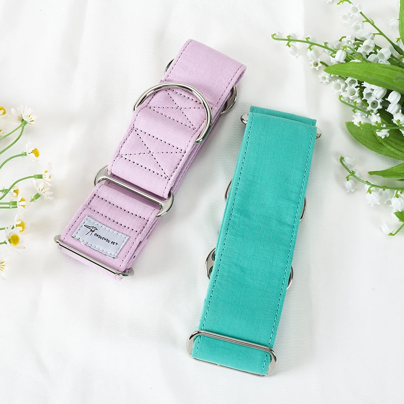 Italian Greyhound Whippet Martingale wide adjustable dog collar patterned cotton collar