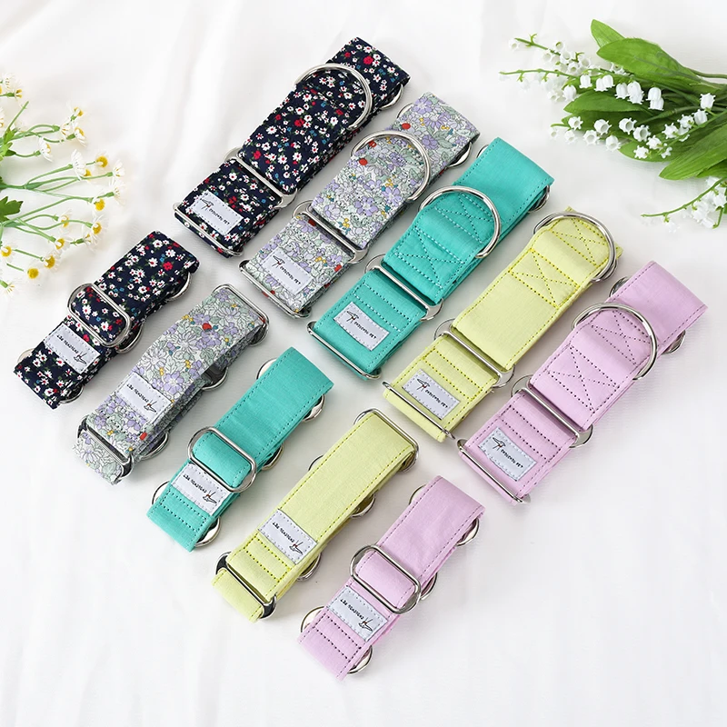 Italian Greyhound Whippet Martingale wide adjustable dog collar patterned cotton collar