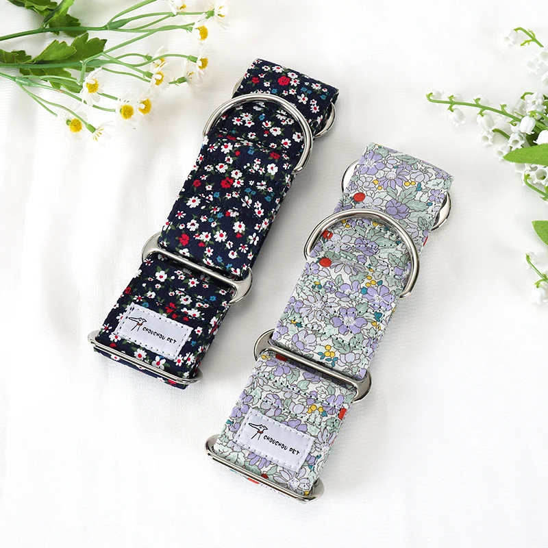 Italian Greyhound Whippet Martingale wide adjustable dog collar patterned cotton collar