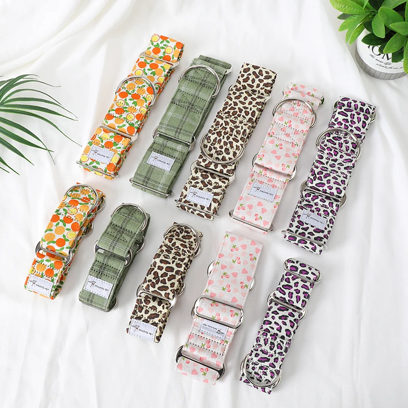 Italian Greyhound Whippet Martingale wide adjustable dog collar patterned cotton collar