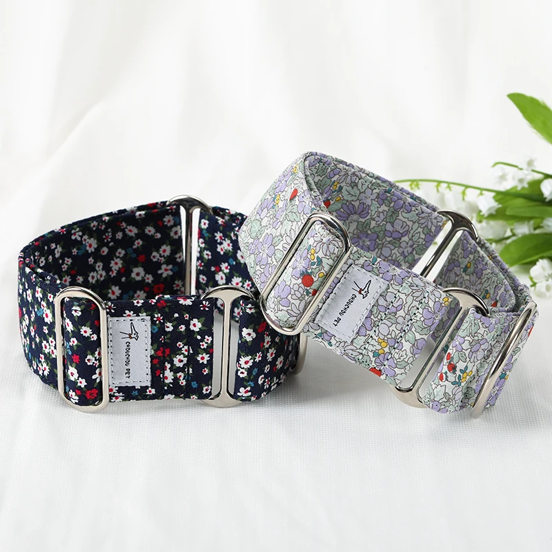Italian Greyhound Whippet Martingale wide adjustable dog collar patterned cotton collar