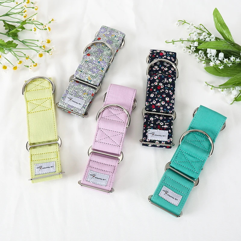 Italian Greyhound Whippet Martingale wide adjustable dog collar patterned cotton collar