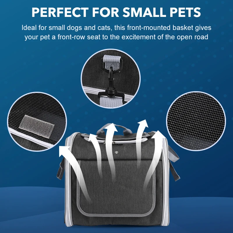 Dog or Cat Bike Basket, Expandable Soft Sided Pet Carrier Backpack with 4 Open Doors, Foldable Dog Bike Carrier