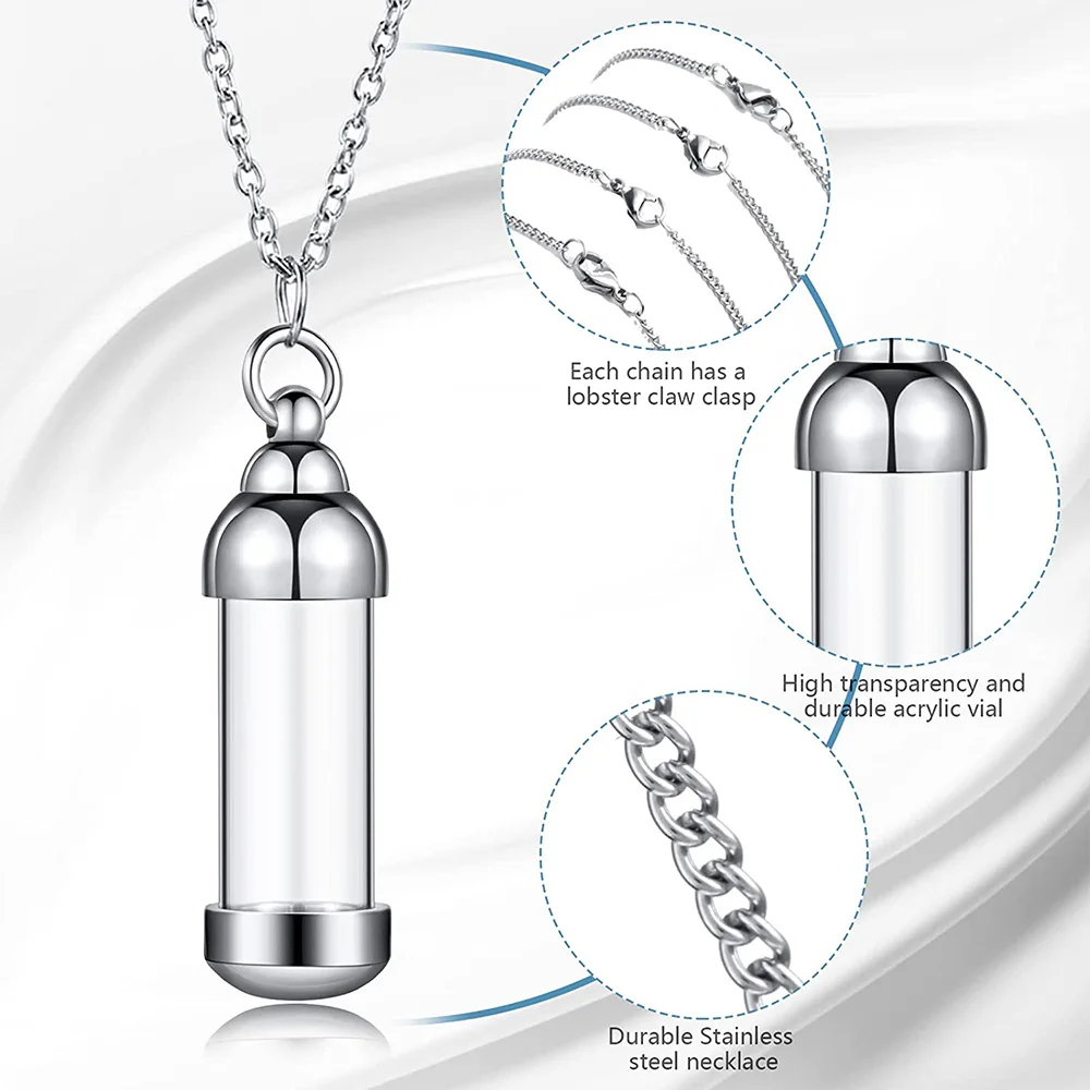 Stainless Steel Cremation Jewelry Transparant Glass Keepsake Loved Ones Ashes Holder Keepsake Human Ashes Memorial Pendant