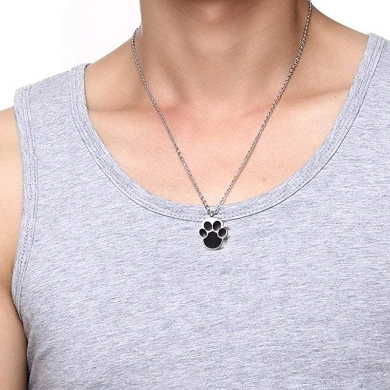 Pet Cat Dog Paw Print Cremation Jewelry for Ashes Wearable Urn Necklace Keepsake Memorial Pendant for Women Men