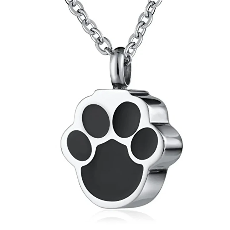 Pet Cat Dog Paw Print Cremation Jewelry for Ashes Wearable Urn Necklace Keepsake Memorial Pendant for Women Men