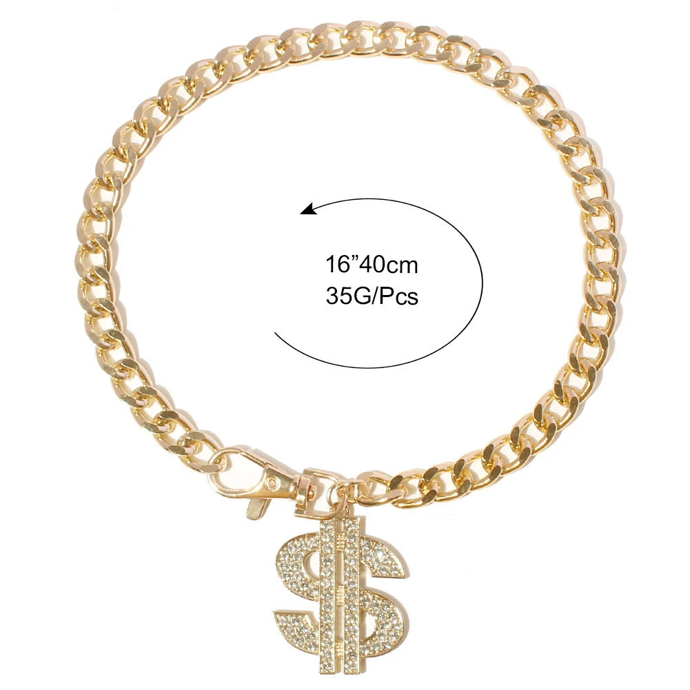 Luxury Dog Collar Necklace for Small Medium Dogs Dollar Sign Pendants Hip Hop Gold/Silver Plated Chain Jewelry Pet Accessories