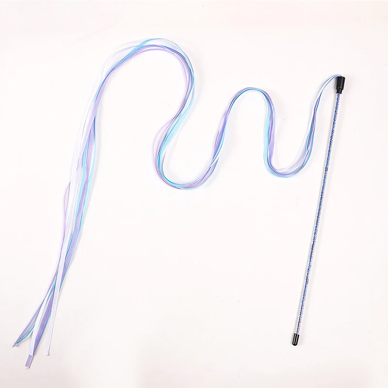 Interactive Cats Toys Long Satin Ribbon Cat Teaser Rod Toy Kitten Playing Teaser Wand Toy Cat Stick Toy