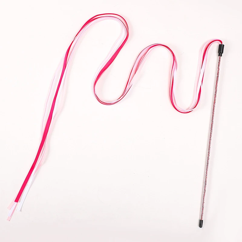 Interactive Cats Toys Long Satin Ribbon Cat Teaser Rod Toy Kitten Playing Teaser Wand Toy Cat Stick Toy