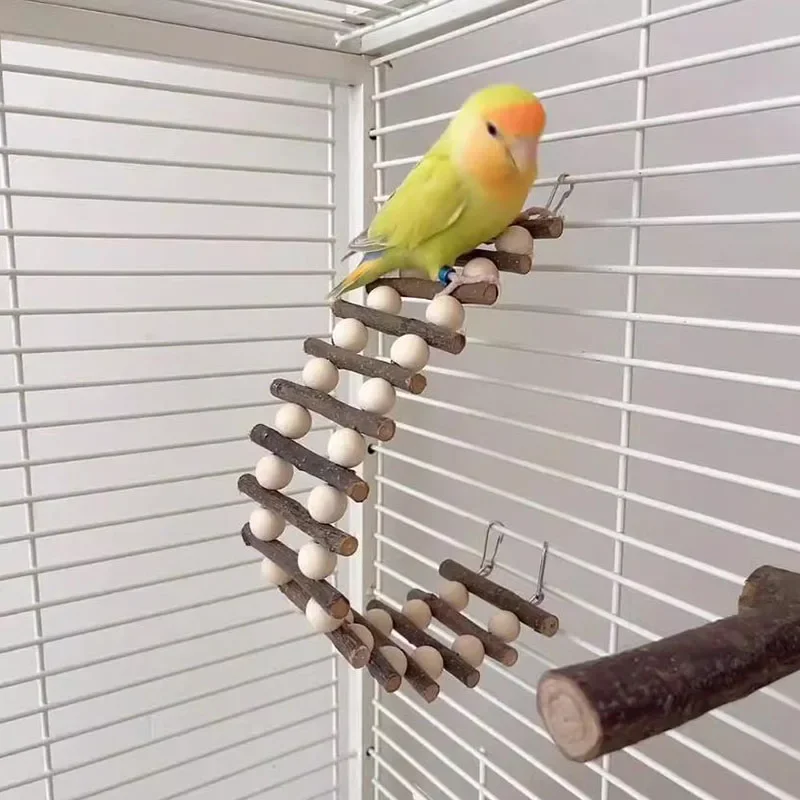 Natural Apple Wood Birds Pets Parrots Ladders Climbing Toy Hanging Colorful Balls Parrot Toys for Conures Parakeets Cockatiels