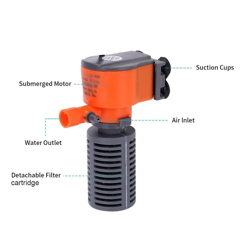 1Pcs 3-in-1 Fish Tank Filter Aquarium Submersible Water Pump AC220-240V Mini Filter Oxygen Air Pump for Small Aquarium Fish Tank