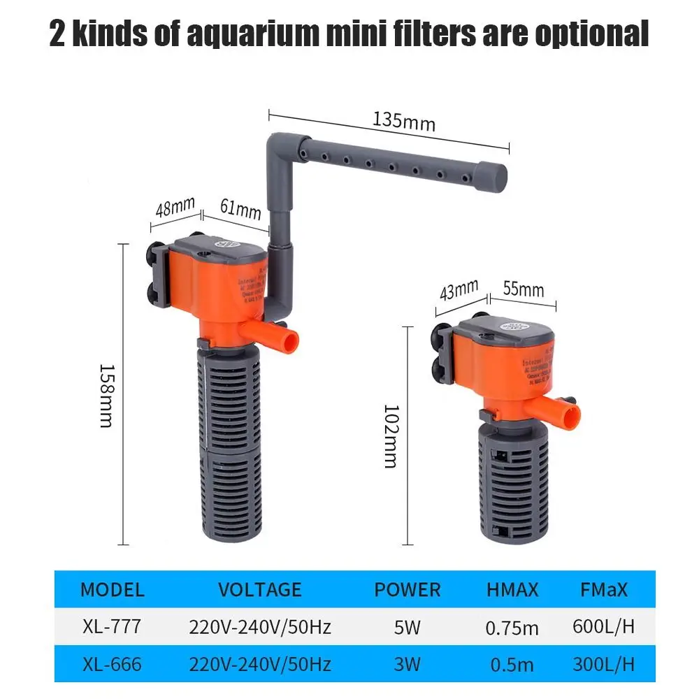 1Pcs 3-in-1 Fish Tank Filter Aquarium Submersible Water Pump AC220-240V Mini Filter Oxygen Air Pump for Small Aquarium Fish Tank