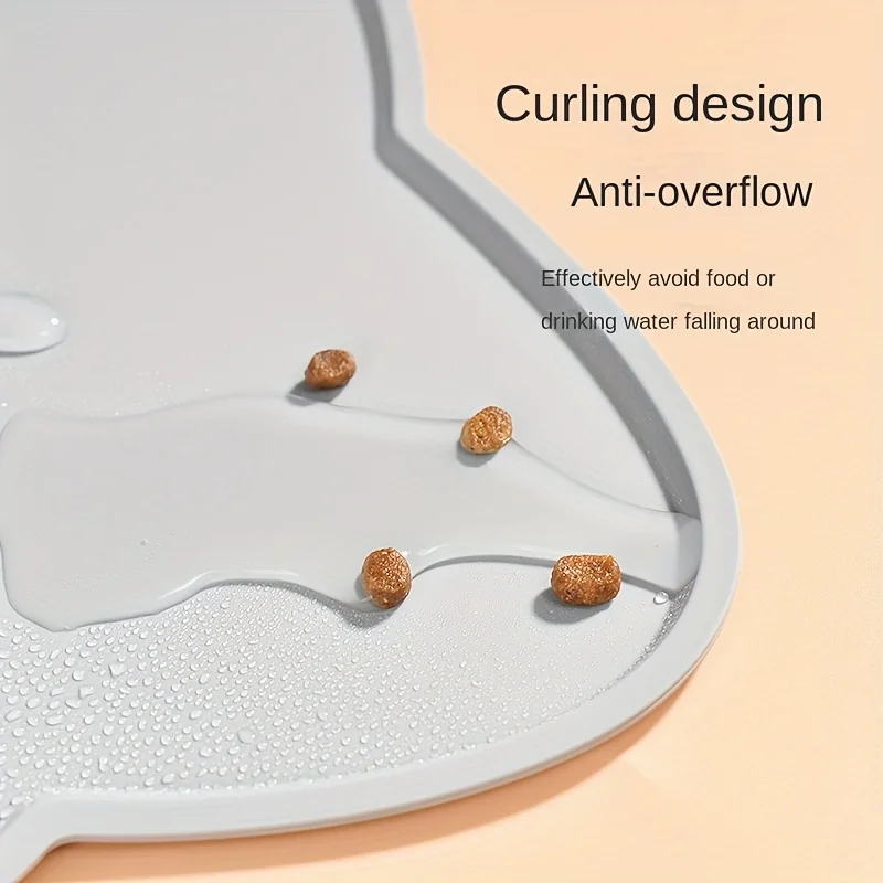Pet Feeding Mat For Dogs & Cats, Thin Silicone Waterproof Cat Food Mat Cat Bowl Mat With Raised Edge, Cat Placemat