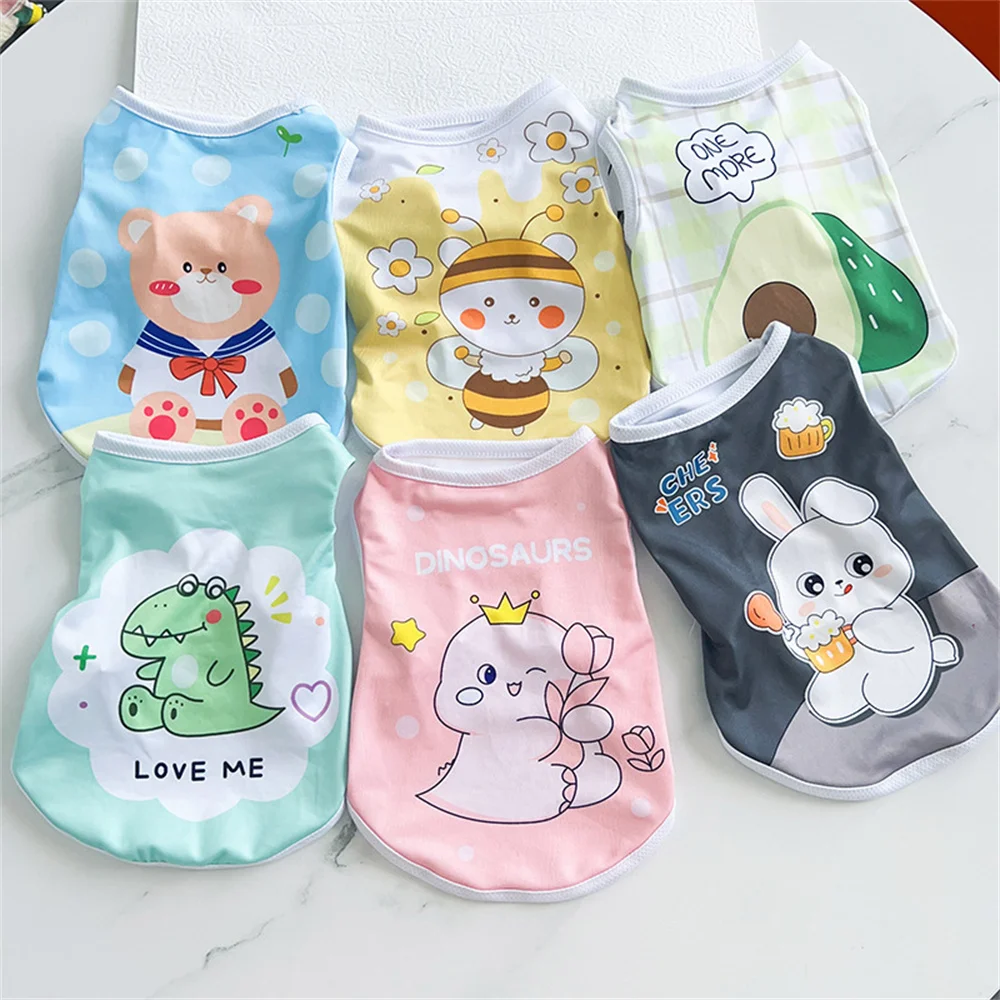 Summer Cat Puppy Clothes Cartoon Print Pet Sleeveless Vest for Small Dogs Cats Kitten Sphynx Clothing Ropa Para Gato