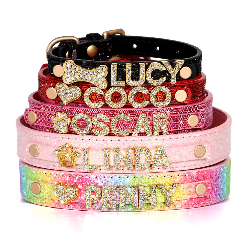 Personalized Small Dogs Chihuahua Collar Bling Rhinestone Dog Collars Free Custom Pet Dogs Cats Name Charms Pet Accessories
