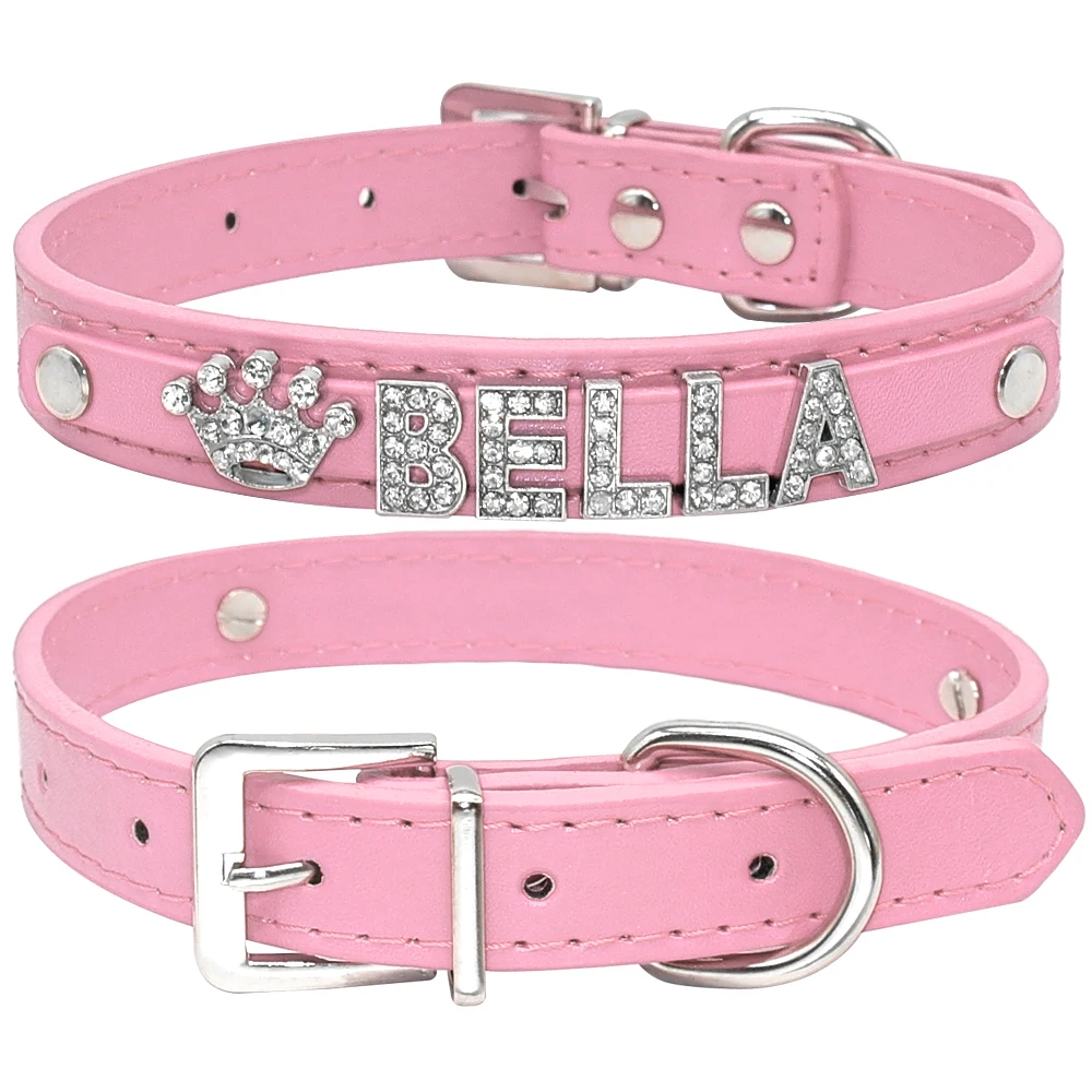 Personalized Small Dogs Chihuahua Collar Bling Rhinestone Dog Collars Free Custom Pet Dogs Cats Name Charms Pet Accessories