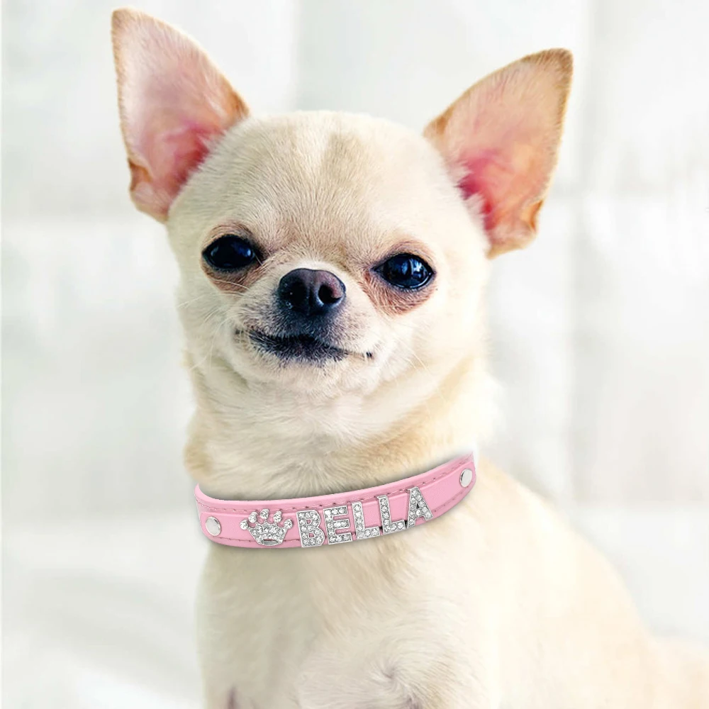Personalized Small Dogs Chihuahua Collar Bling Rhinestone Dog Collars Free Custom Pet Dogs Cats Name Charms Pet Accessories