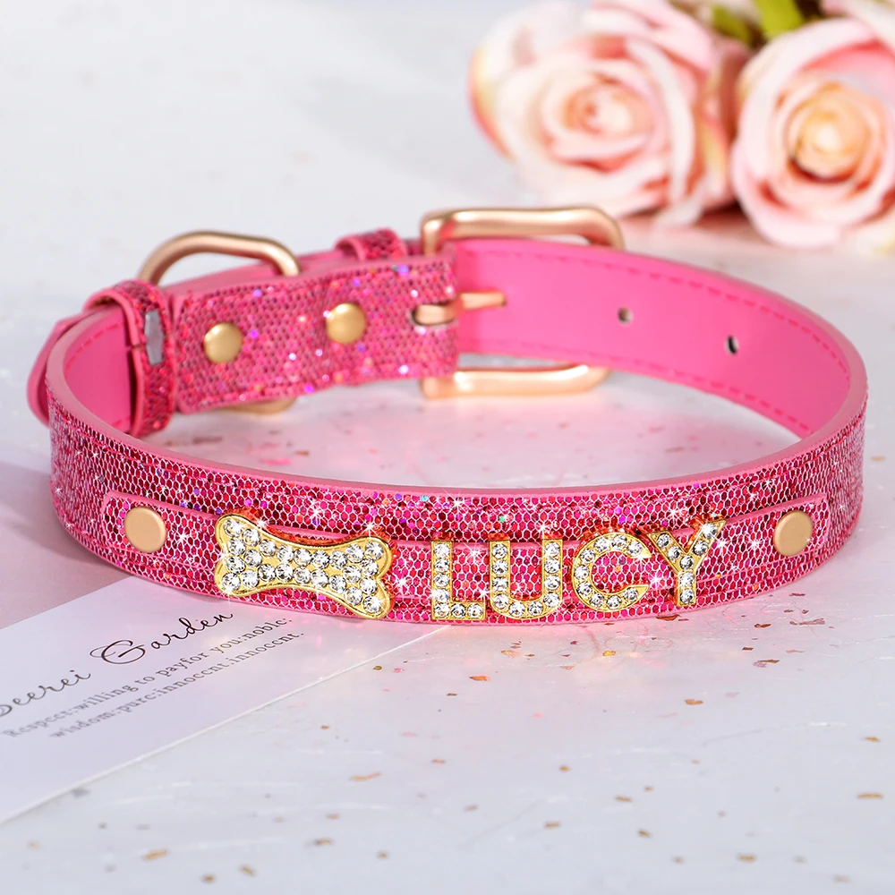 Personalized Small Dogs Chihuahua Collar Bling Rhinestone Dog Collars Free Custom Pet Dogs Cats Name Charms Pet Accessories