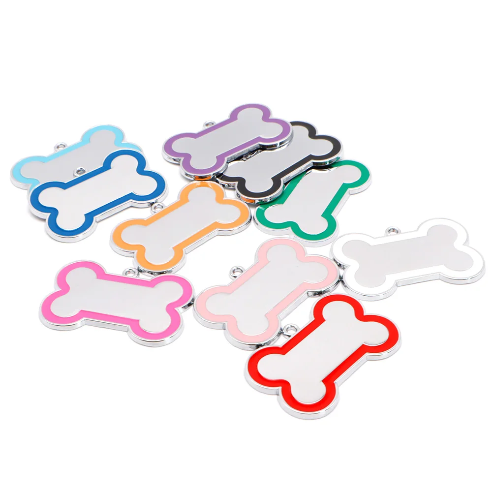 Wholesale 100Pcs 10 Colorful Cute Engraved ID Dog Tag Bone DIY Dog Id Tags For Dog Cat Personalized Collars Pet Accessories