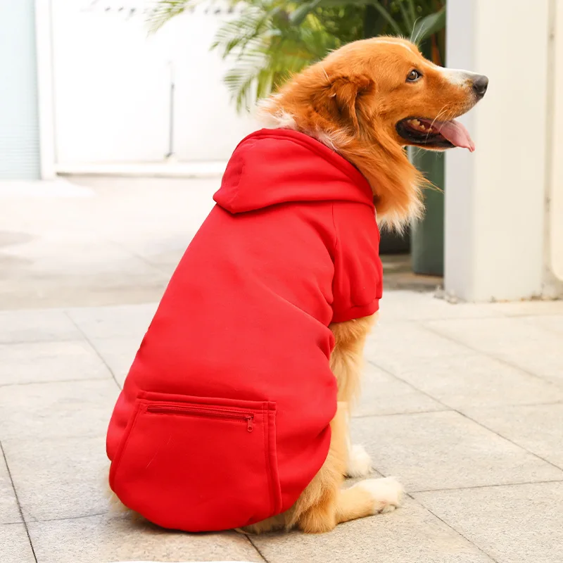 Pet Hoodies for Large Dogs Spring and Autumn Fleece Golden Retriever Sweatshirt with Hat and Zip Pocket Pet Clothing